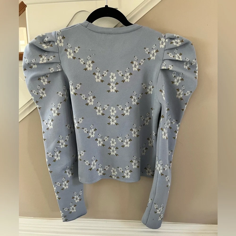 Zara Light Blue Floral Puff Sleeve Blouse
